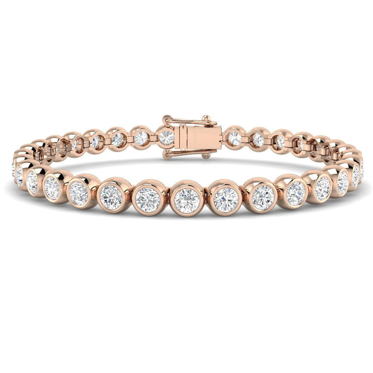 Natural Round Bezel Set Diamond Tennis Bracelet in Platinum with Secure Box Clasp - Line Bracelet in 10K/14K gold and platinum with certified lab-grown or natural diamonds