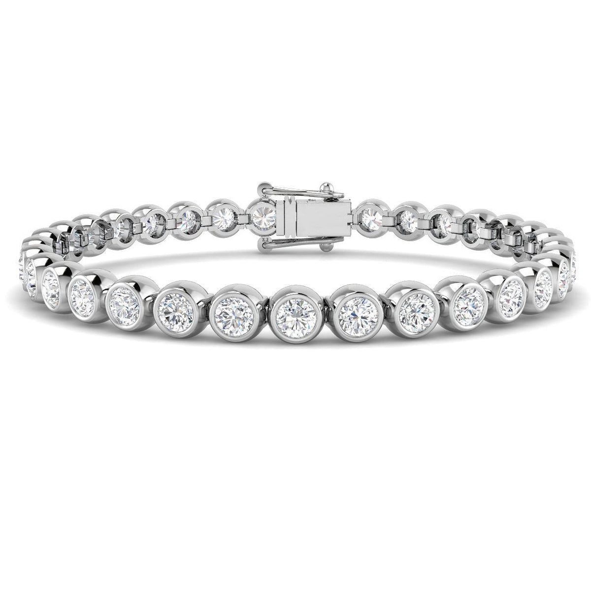 Natural Round Bezel Set Diamond Tennis Bracelet in Platinum with Secure Box Clasp - Line Bracelet in 10K/14K gold and platinum with certified lab-grown or natural diamonds