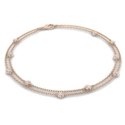 Natural Round Cut Bezel Set with Double Chain Diamond Station Bracelet in 10K/14K gold and platinum with certified lab-grown or natural diamonds