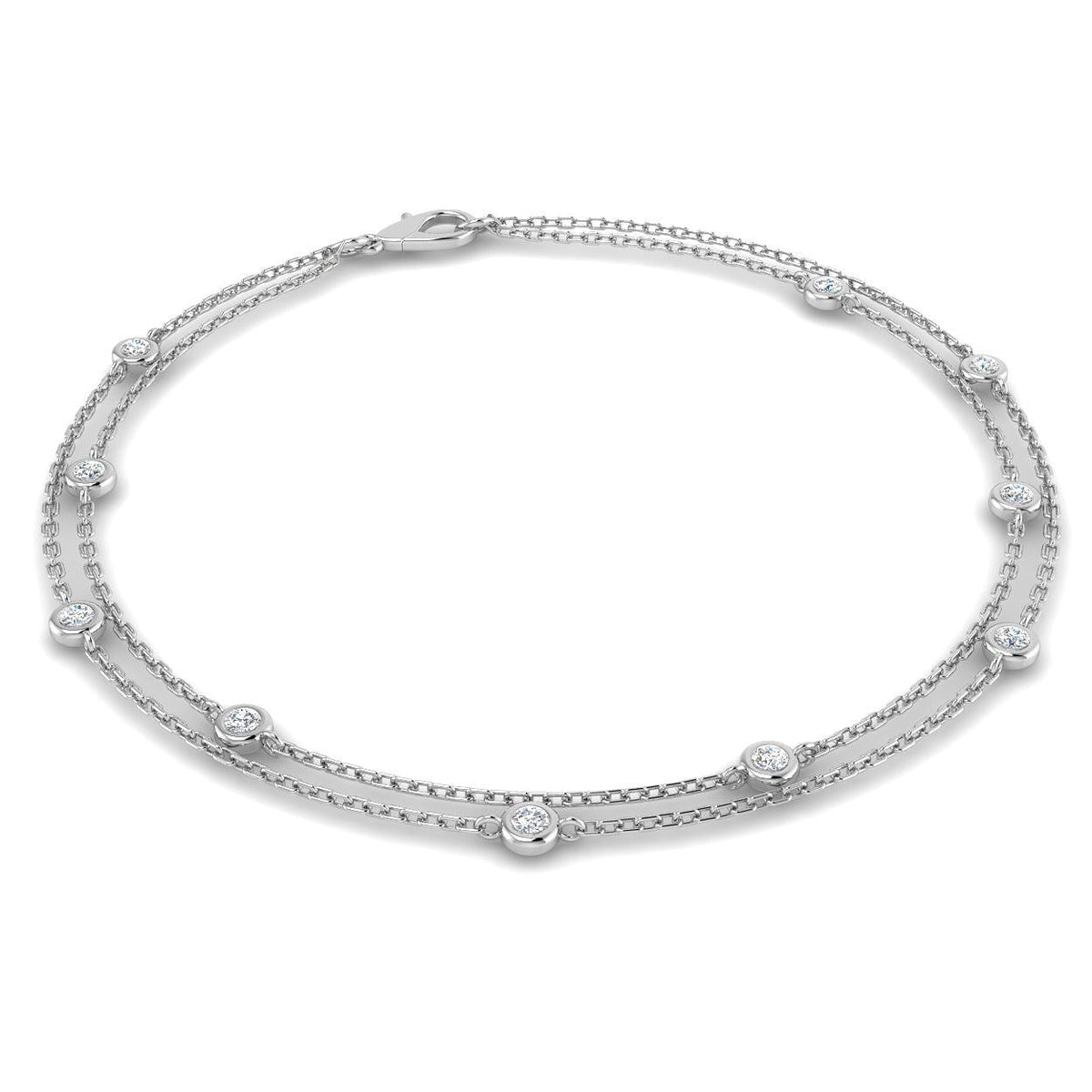 Natural Round Cut Bezel Set with Double Chain Diamond Station Bracelet in 10K/14K gold and platinum with certified lab-grown or natural diamonds