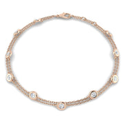 Natural Round Cut Bezel Set with Double Chain Diamond Station Bracelet in 10K/14K gold and platinum with certified lab-grown or natural diamonds