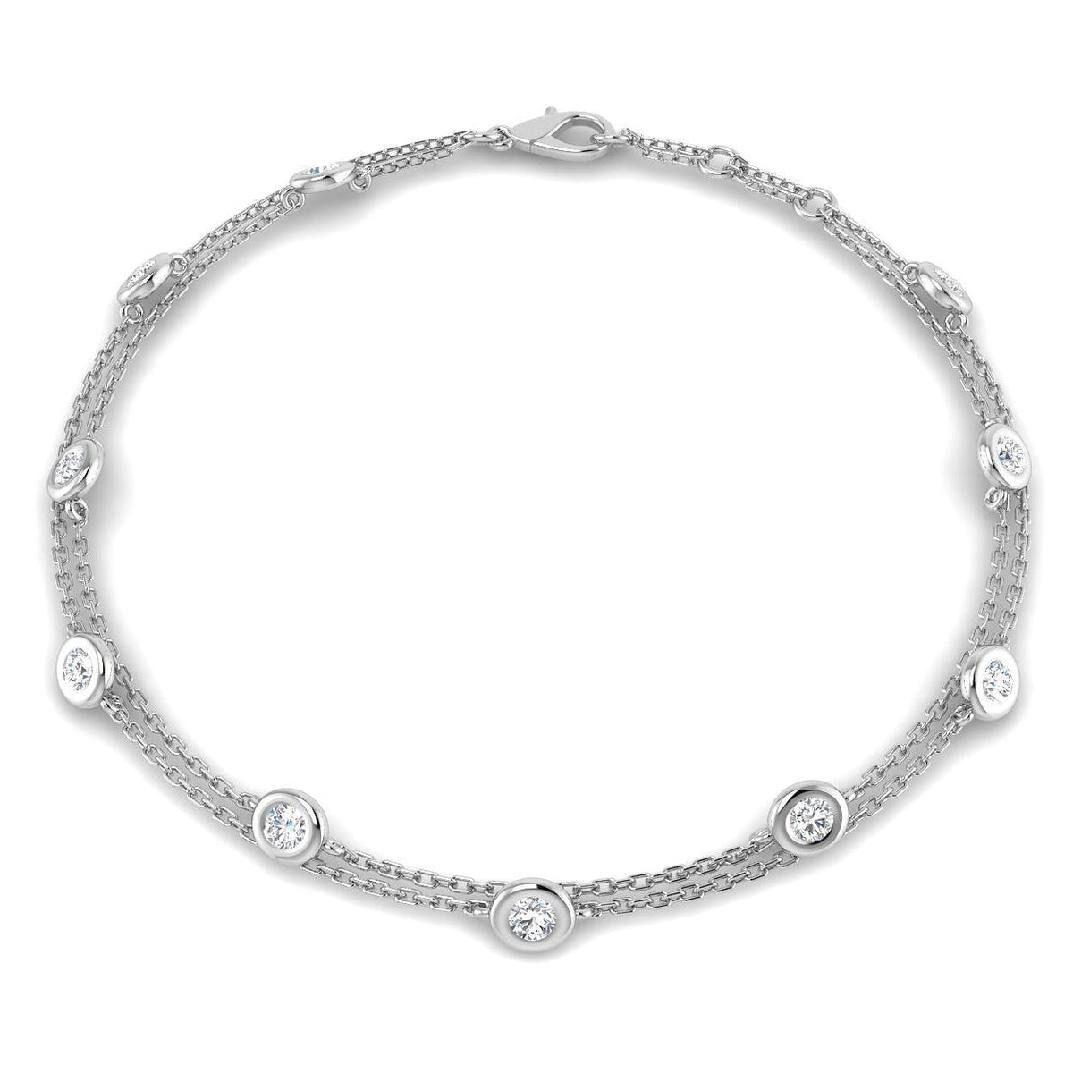 Natural Round Cut Bezel Set with Double Chain Diamond Station Bracelet in 10K/14K gold and platinum with certified lab-grown or natural diamonds
