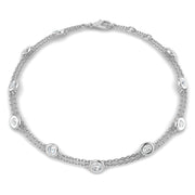 Natural Round Cut Bezel Set with Double Chain Diamond Station Bracelet in 10K/14K gold and platinum with certified lab-grown or natural diamonds