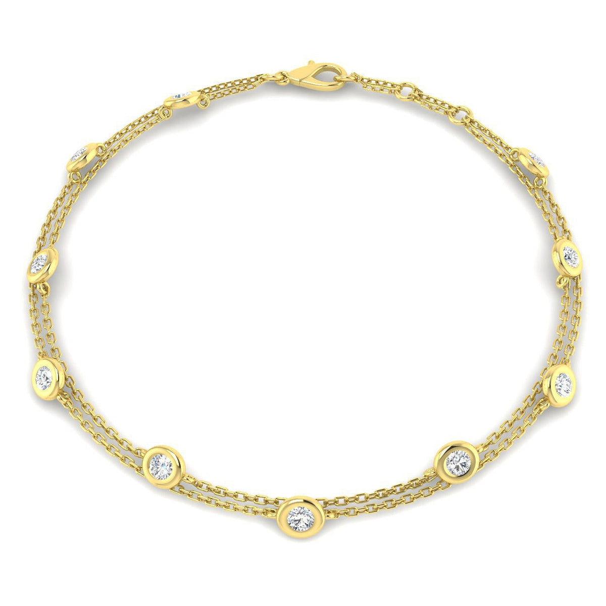 Natural Round Cut Bezel Set with Double Chain Diamond Station Bracelet in 10K/14K gold and platinum with certified lab-grown or natural diamonds