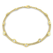 Natural Round Cut Bezel Set with Double Chain Diamond Station Bracelet in 10K/14K gold and platinum with certified lab-grown or natural diamonds
