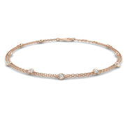 Natural Round Cut Bezel Set with Double Chain Diamond Station Bracelet in 10K/14K gold and platinum with certified lab-grown or natural diamonds