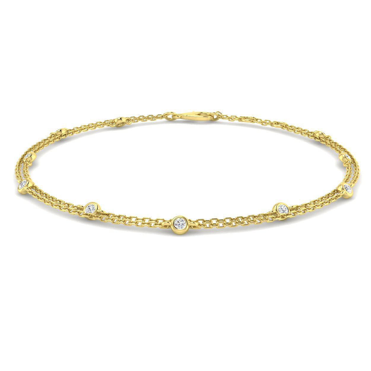 Natural Round Cut Bezel Set with Double Chain Diamond Station Bracelet in 10K/14K gold and platinum with certified lab-grown or natural diamonds
