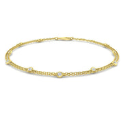 Natural Round Cut Bezel Set with Double Chain Diamond Station Bracelet in 10K/14K gold and platinum with certified lab-grown or natural diamonds