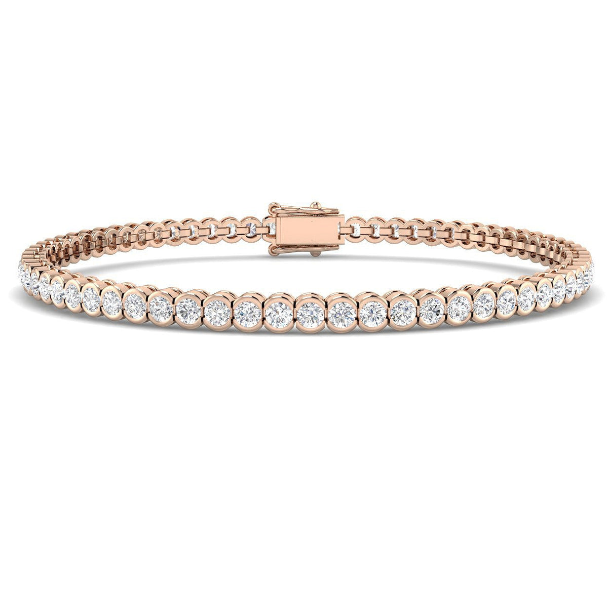 Round Lab Grown Diamond Tennis Bracelet in Semi Bezel Set with Secure Box Clasp in 10K/14K gold and platinum with certified lab-grown or natural diamonds