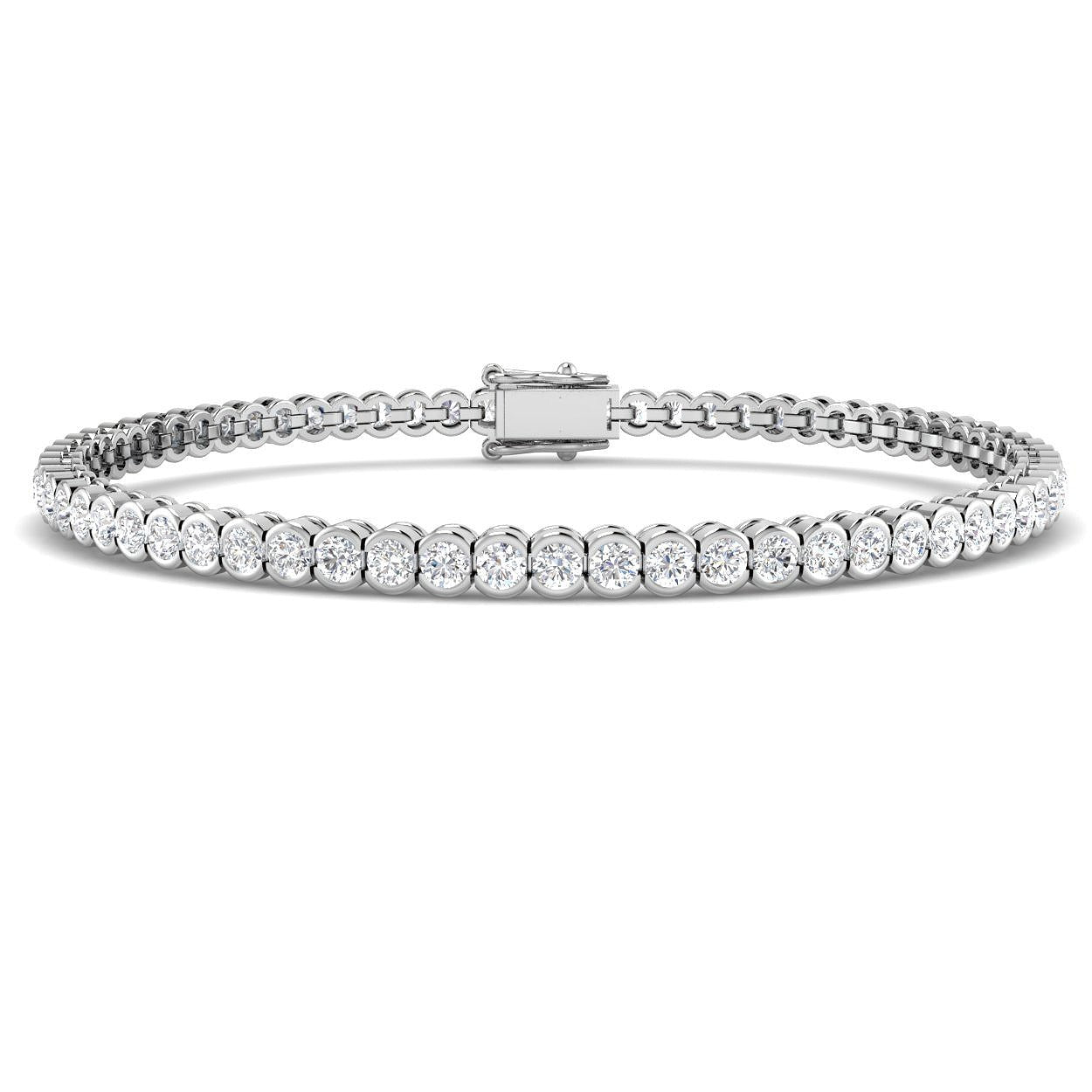 Round Lab Grown Diamond Tennis Bracelet in Semi Bezel Set with Secure Box Clasp in 10K/14K gold and platinum with certified lab-grown or natural diamonds
