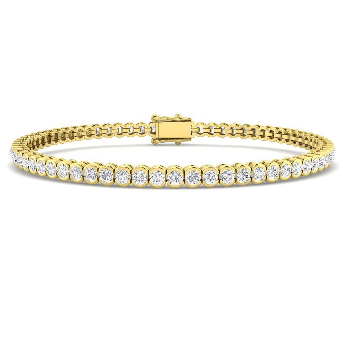 Round Lab Grown Diamond Tennis Bracelet in Semi Bezel Set with Secure Box Clasp in 10K/14K gold and platinum with certified lab-grown or natural diamonds