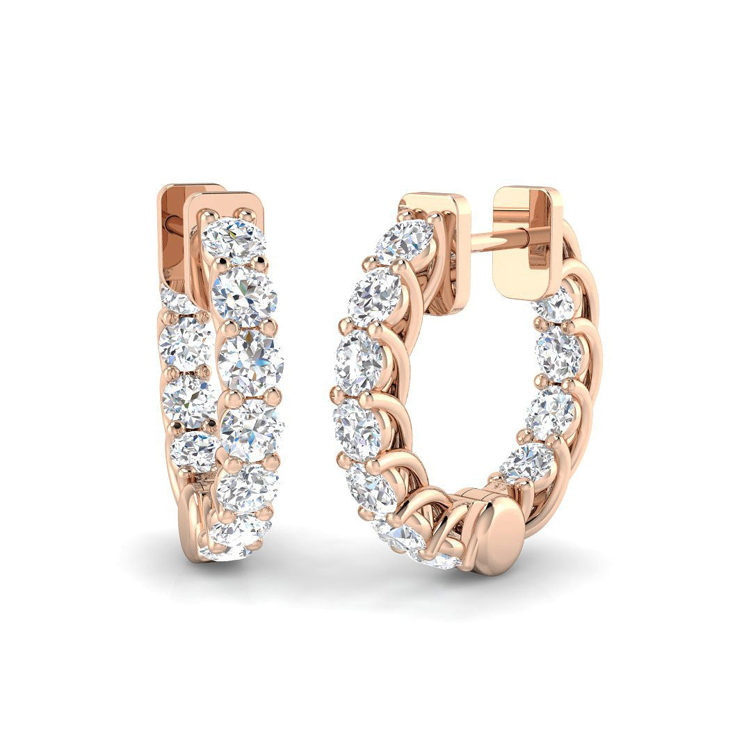 Luxury Prong Set Diamond Hoop Earrings in 10K/14K gold and platinum with certified lab-grown or natural diamonds
