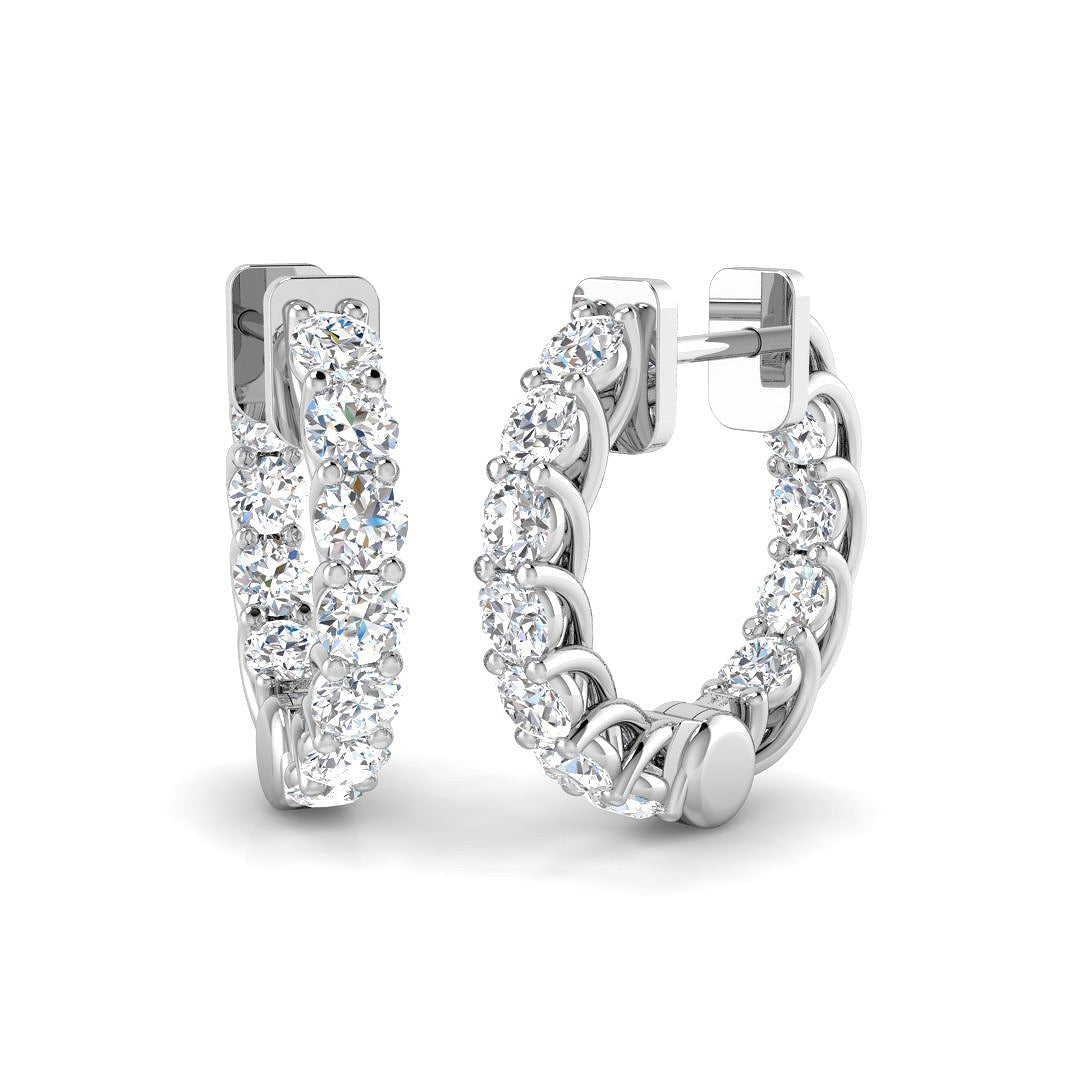 Luxury Prong Set Diamond Hoop Earrings in 10K/14K gold and platinum with certified lab-grown or natural diamonds