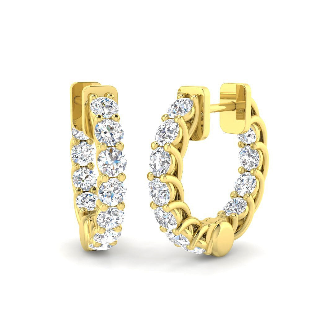 Luxury Prong Set Diamond Hoop Earrings in 10K/14K gold and platinum with certified lab-grown or natural diamonds