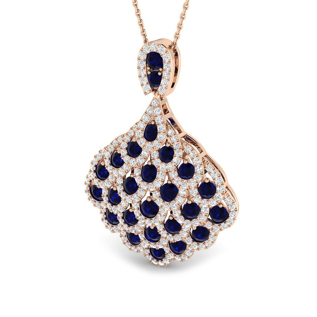 Blue Sapphire Pendant Necklace with Diamond Peacock Design in 10K/14K gold and platinum with certified lab-grown or natural diamonds