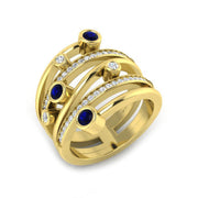 Diamond Blue Sapphire Bubble Ring in 10K/14K gold and platinum with certified lab-grown or natural diamonds