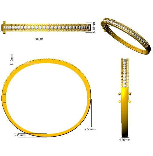 Lab Grown Round Cut Diamond Half Eternity Bangle with Hinged Box Lock in 10K/14K gold and platinum with certified lab-grown or natural diamonds