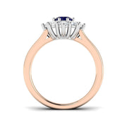 Blue Sapphire Halo Cluster Ring with Natural Diamonds in 10K/14K gold and platinum with certified lab-grown or natural diamonds