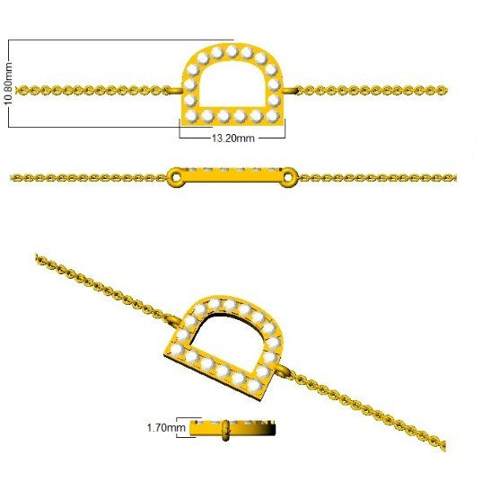 Natural Round Cut Diamond Initial D Letter Chain Bracelet in Platinum with Lobster Claw in 10K/14K gold and platinum with certified lab-grown or natural diamonds