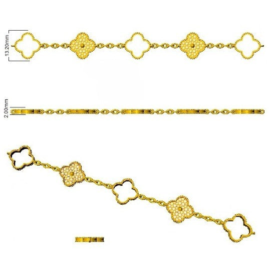 Milgrain Clover Diamond Chain Bracelet in 10K/14K gold and platinum with certified lab-grown or natural diamonds