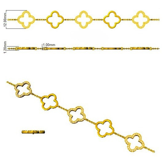 Solid Gold Clover Diamond Chain Bracelet or in 10K/14K gold and platinum with certified lab-grown or natural diamonds