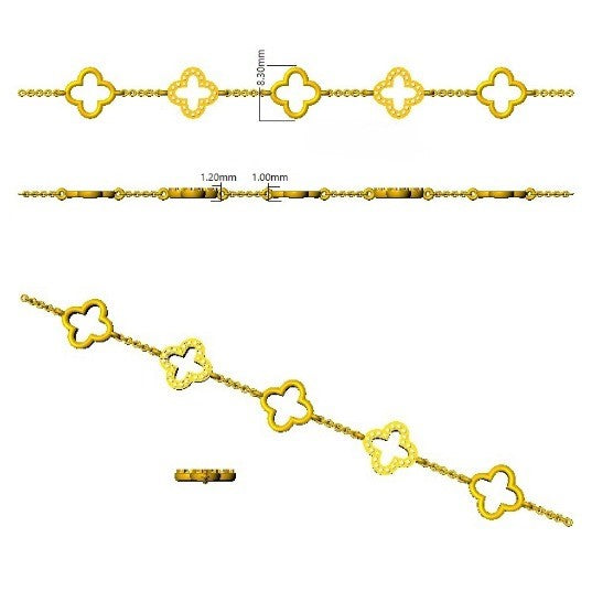 Lab Grown Diamond Four Leaf Clover Bracelet in 10K/14K gold and platinum with certified lab-grown or natural diamonds