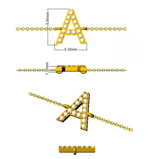Natural Round Cut Diamond Initial A Letter Chain Bracelet with Lobster Claw Clasp in 10K/14K gold and platinum with certified lab-grown or natural diamonds
