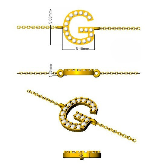 Natural Round Cut Initial G Letter Diamond Chain Bracelet with Lobster Claw in 10K/14K gold and platinum with certified lab-grown or natural diamonds