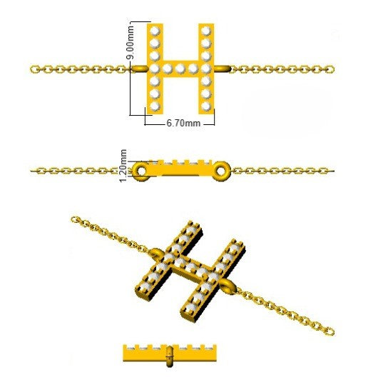Initial H Letter Round Cut Lab Grown Diamond Chain Bracelet with Lobster Clasp in 10K/14K gold and platinum with certified lab-grown or natural diamonds