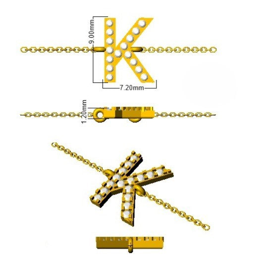 Lab Grown Diamond Initial K Letter Chain Bracelet with Lobster Clasp in 10K/14K gold and platinum with certified lab-grown or natural diamonds