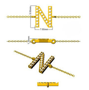 Natural Round Cut Initial N Letter Pave Set Diamond Chain Bracelet in 10K/14K gold and platinum with certified lab-grown or natural diamonds
