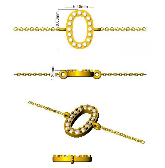Lab Created Round Cut Diamond Initial O Letter Bracelet - Pavé Set with Lobster Claw in 10K/14K gold and platinum with certified lab-grown or natural diamonds