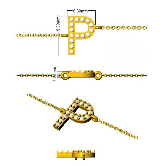 Natural Round Cut Diamond Alphabet P Letter Chain Bracelet with Lobster Clasp in 10K/14K gold and platinum with certified lab-grown or natural diamonds