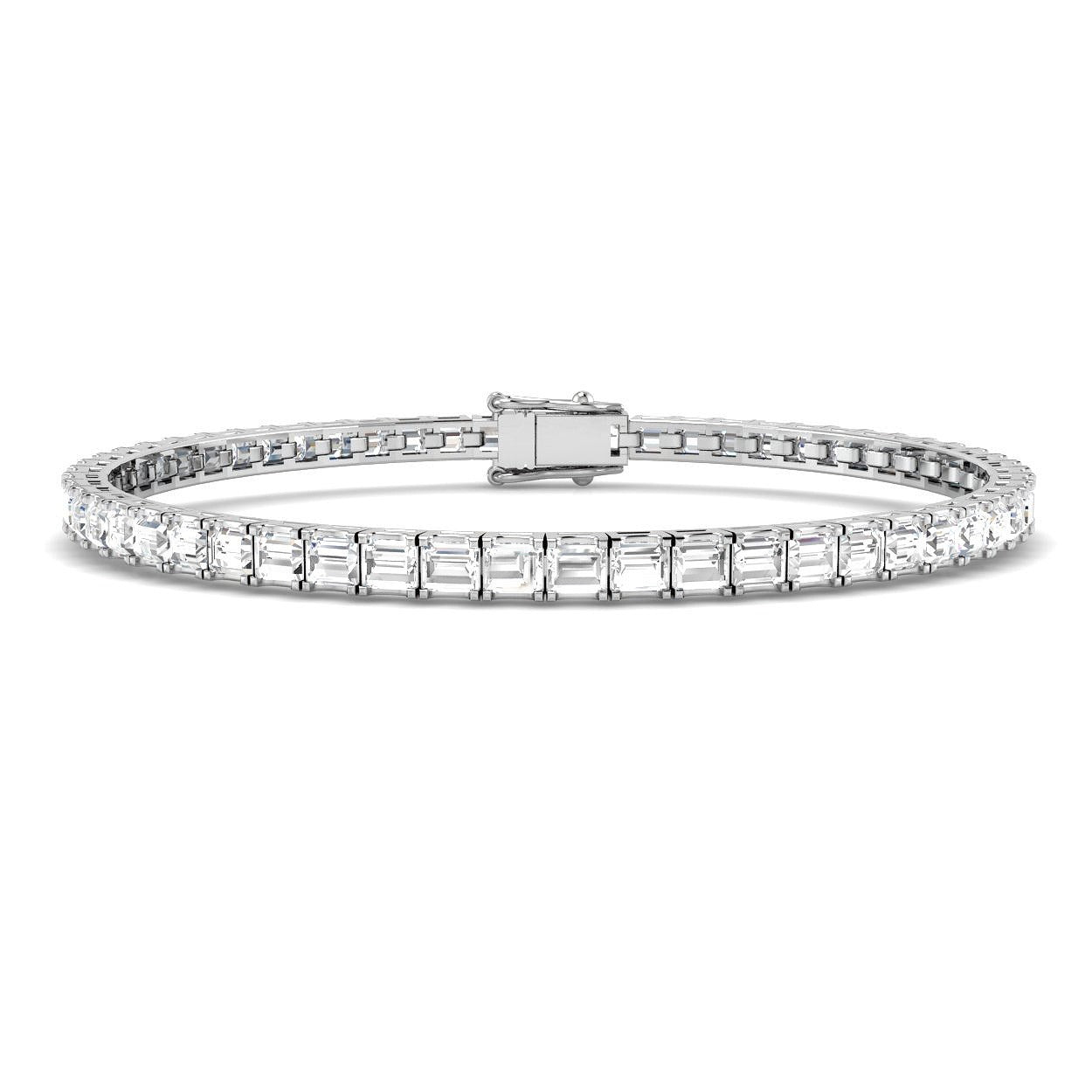 Baguette Cut Lab Grown Diamond Prong Set Link Tennis Bracelet in Platinum with Box Clasp in 10K/14K gold and platinum with certified lab-grown or natural diamonds