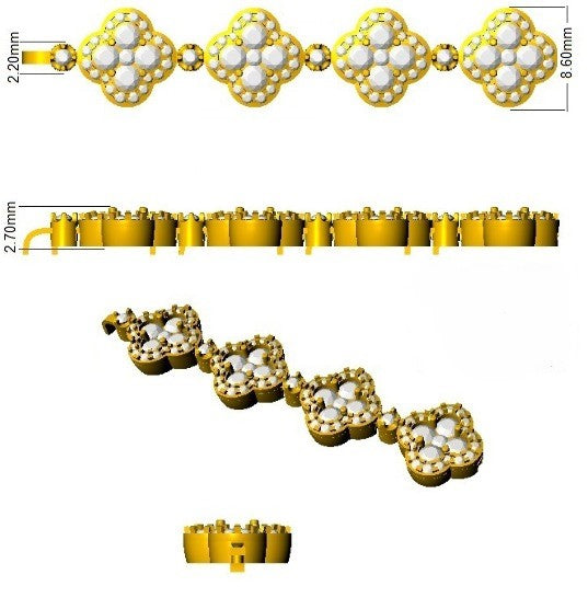 Vintage Inspired Clover Link Diamond Bracelet in 10K/14K gold and platinum with certified lab-grown or natural diamonds