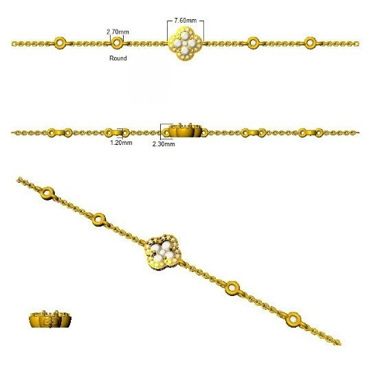 Clover Diamond Chain Bracelet with Bezel & Pave Set Natural Diamonds in 10K/14K gold and platinum with certified lab-grown or natural diamonds