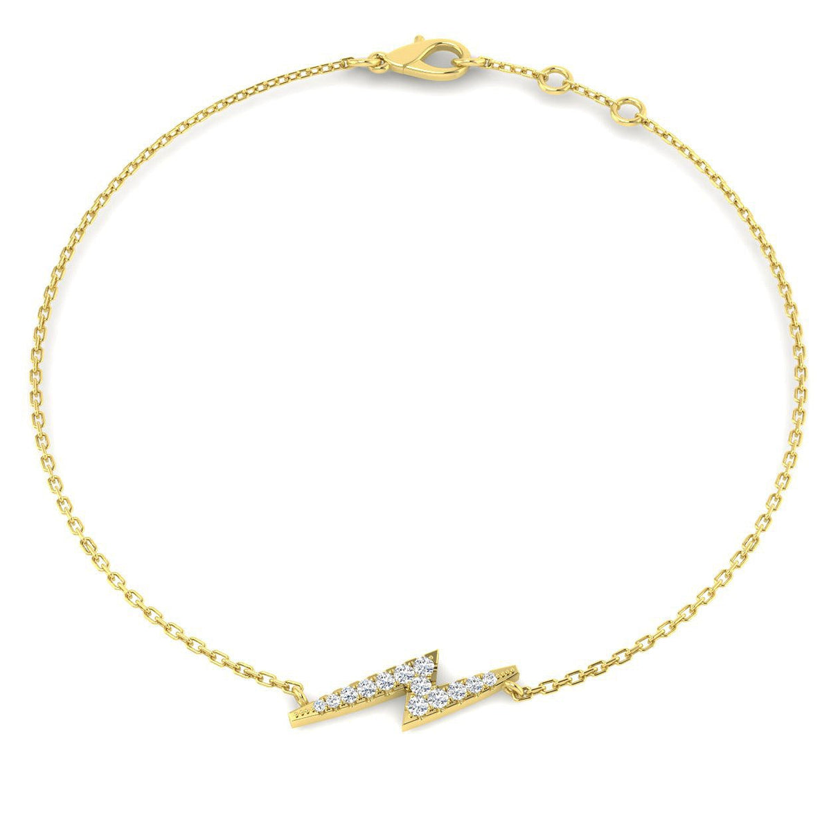 Solid Gold Natural Diamond Lightning Bolt Charm Bracelet in 10K/14K gold and platinum with certified lab-grown or natural diamonds