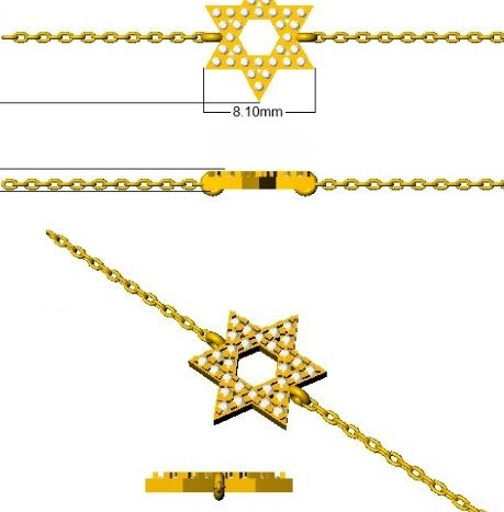 Pave Set Natural Diamond Star of David Bracelet in 10K/14K gold and platinum with certified lab-grown or natural diamonds