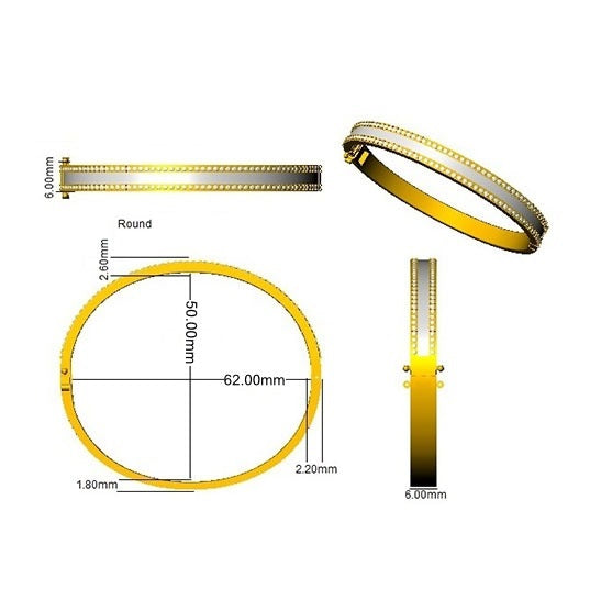 Platinum Natural Round Cut Diamond Two Row Pave Set Half Eternity Bangle with Hinged Lock in 10K/14K gold and platinum with certified lab-grown or natural diamonds