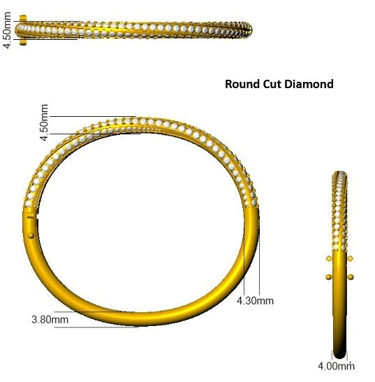 Natural Round Cut Diamond Pave Set Fancy Bangle with Hinged Box Lock in 10K/14K gold and platinum with certified lab-grown or natural diamonds