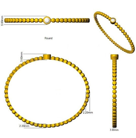 Natural Round Cut Diamond Bezel Set Beaded Fancy Bangle in 10K/14K gold and platinum with certified lab-grown or natural diamonds