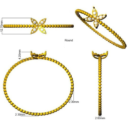 Natural Round Cut Diamond Flower Style Beaded Fancy Bangle in 10K/14K gold and platinum with certified lab-grown or natural diamonds