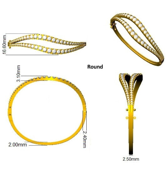 Curve Design Natural Round Cut Diamond Fancy Bangle with Box Lock in 10K/14K gold and platinum with certified lab-grown or natural diamonds