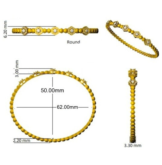 Lab Grown Round Cut Diamond Octagon Design Fancy Bangle in 10K/14K gold and platinum with certified lab-grown or natural diamonds