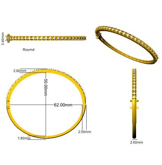 Round Natural Diamond Prong Set Eternity Bangle with Hinged Box Clasp in 10K/14K gold and platinum with certified lab-grown or natural diamonds