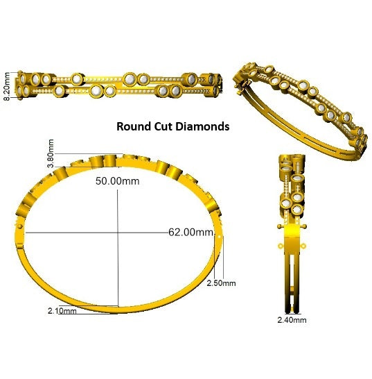 Heavy Platinum Natural Round Cut Diamond Bezel and Pave Double Row Hinged Bangle with Box Clasp in 10K/14K gold and platinum with certified lab-grown or natural diamonds
