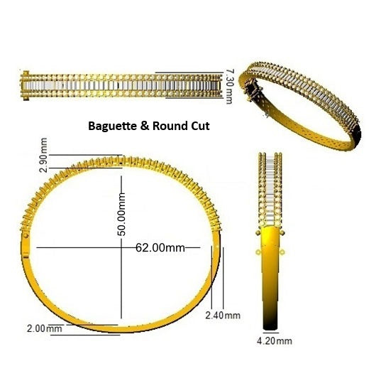 Channel Set Natural Diamond Bangle with Baguette and Round Cut Diamonds in 10K/14K gold and platinum with certified lab-grown or natural diamonds