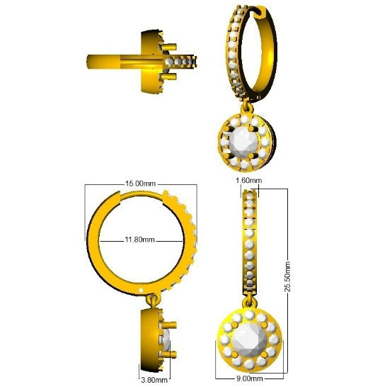 Luzny 1.75ct Gold Drop & Trilogy Diamond Earrings - Luxury Jewelry in 10K/14K gold and platinum with certified lab-grown or natural diamonds