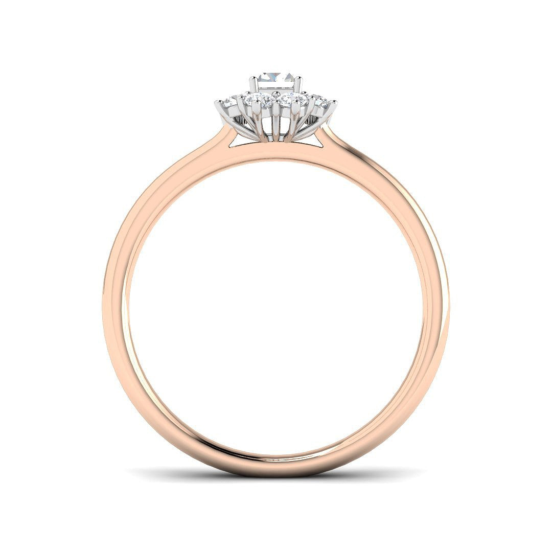 Emerald Cut Diamond Starburst Halo Ring in 10K/14K gold and platinum with certified lab-grown or natural diamonds