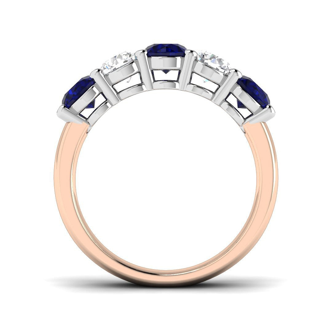 Alternating Round Blue Sapphire & Diamond Five Stone Ring in 10K/14K gold and platinum with certified lab-grown or natural diamonds
